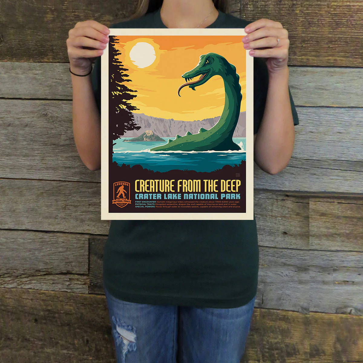 Crater Lake National Park: Creature from the Deep | Legends & Monsters Art Print - Image 2