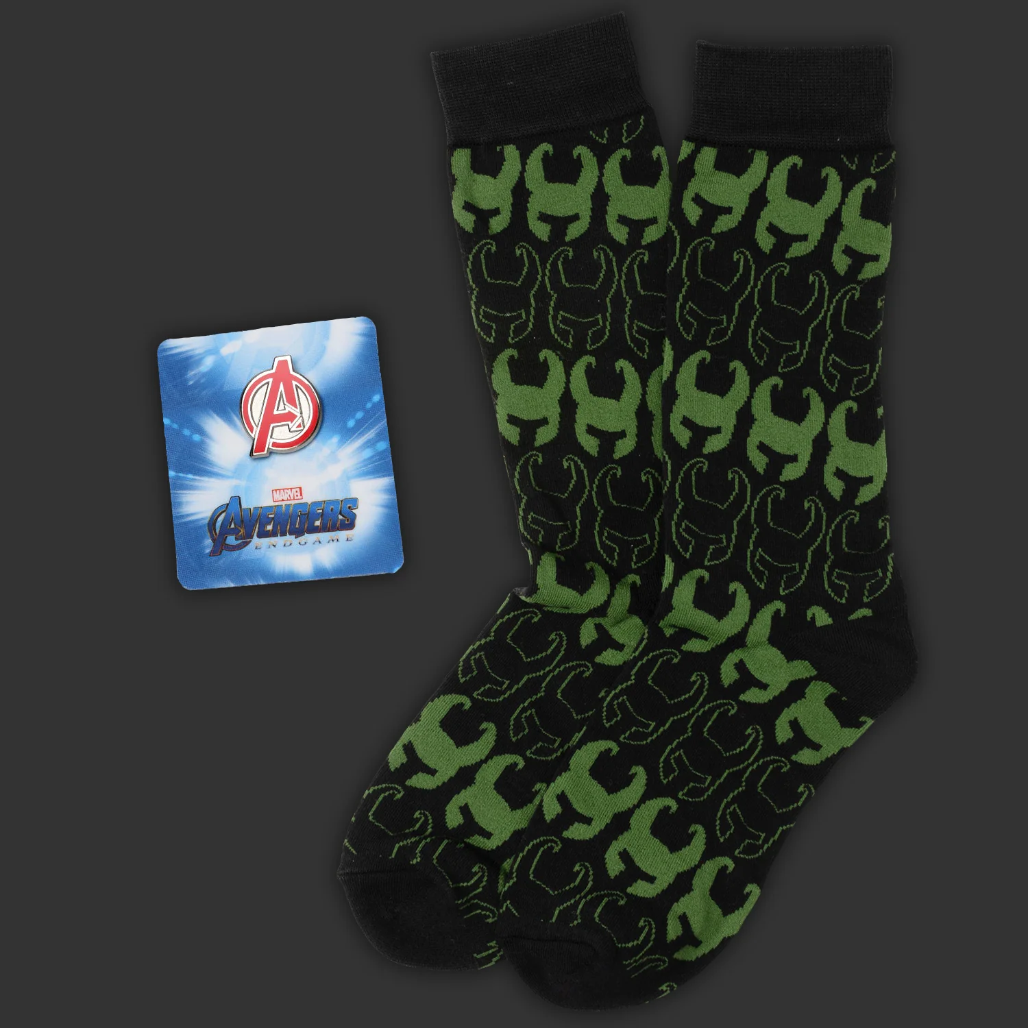 Marvel Avengers Loki Pattern Green and Black Gift Set | Socks