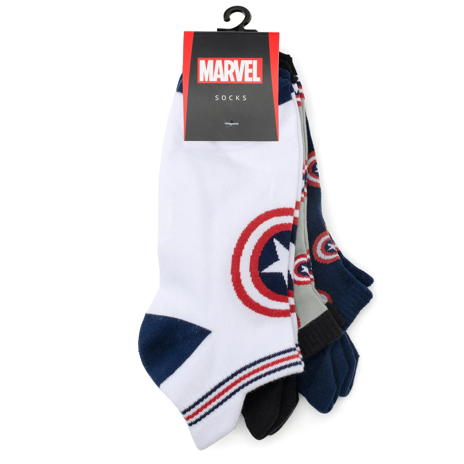 Marvel Captain America Ankle Socks 3-Pack and Lapel Pin Gift Set | Socks - Image 3
