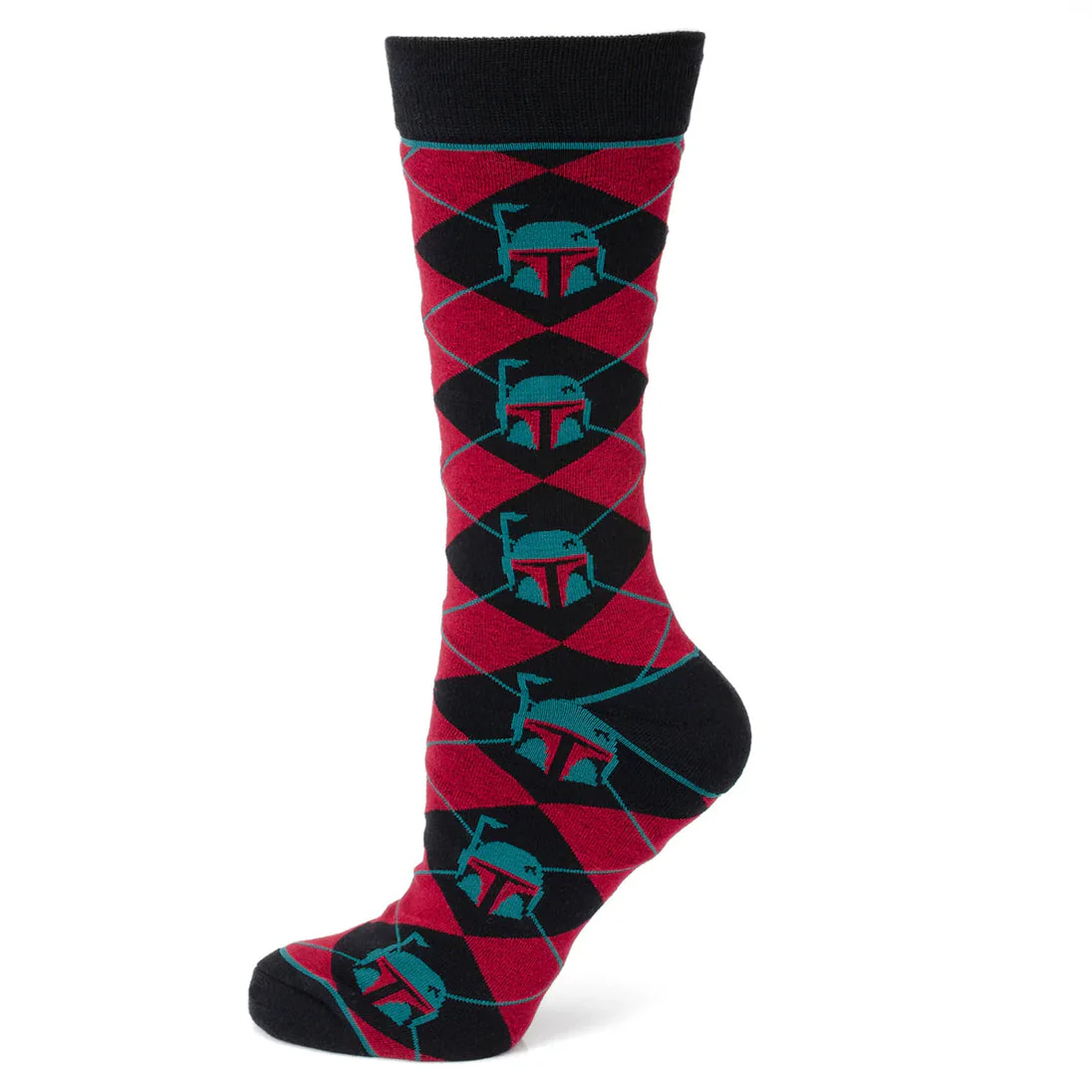 Star Wars Boba Fett Maroon and Black Argyle Socks and Crest Lapel Pin Gift Set | Socks - Image 3