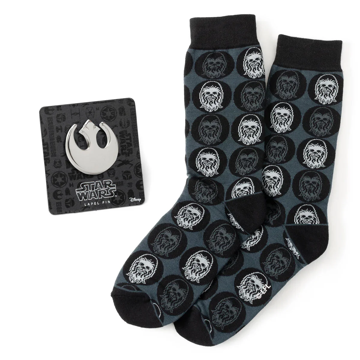 Star Wars Chewbacca Black Dress Socks and Rebel Alliance Starbird Crest Lapel Pin Gift Set | Socks - Image 2