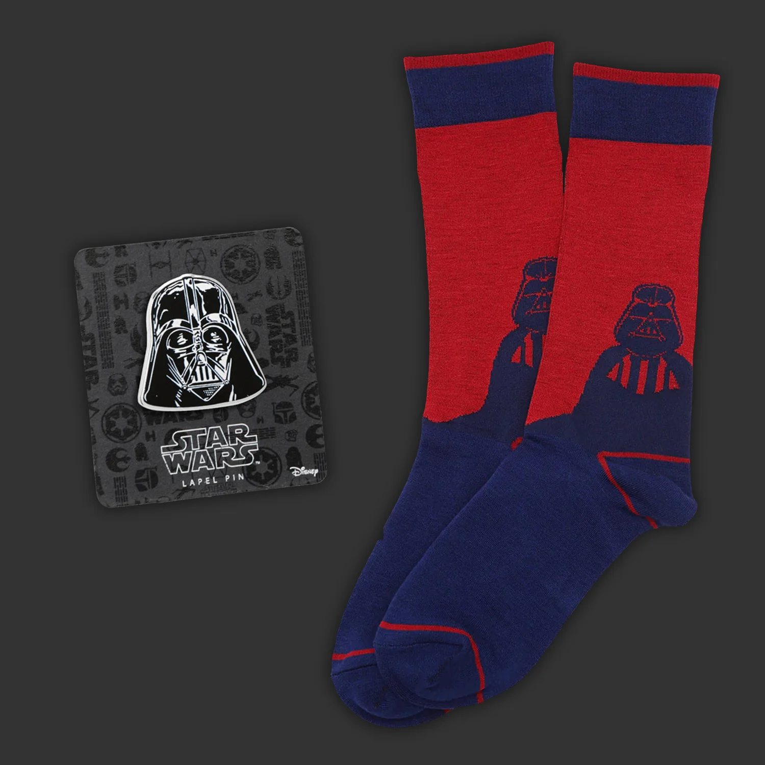 Star Wars Darth Vader Blue and Red Dress Socks and Lapel Pin Gift Set | Socks