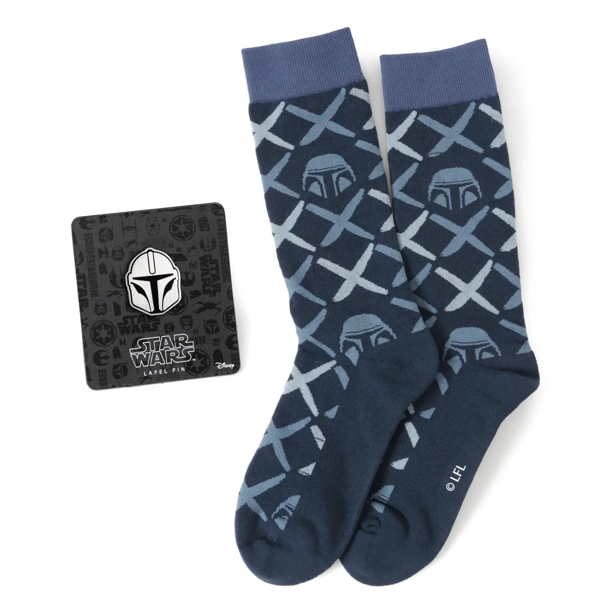 Star Wars Mandalorian Navy Checkered Dress Socks and Lapel Pin Gift Set | Socks - Image 2