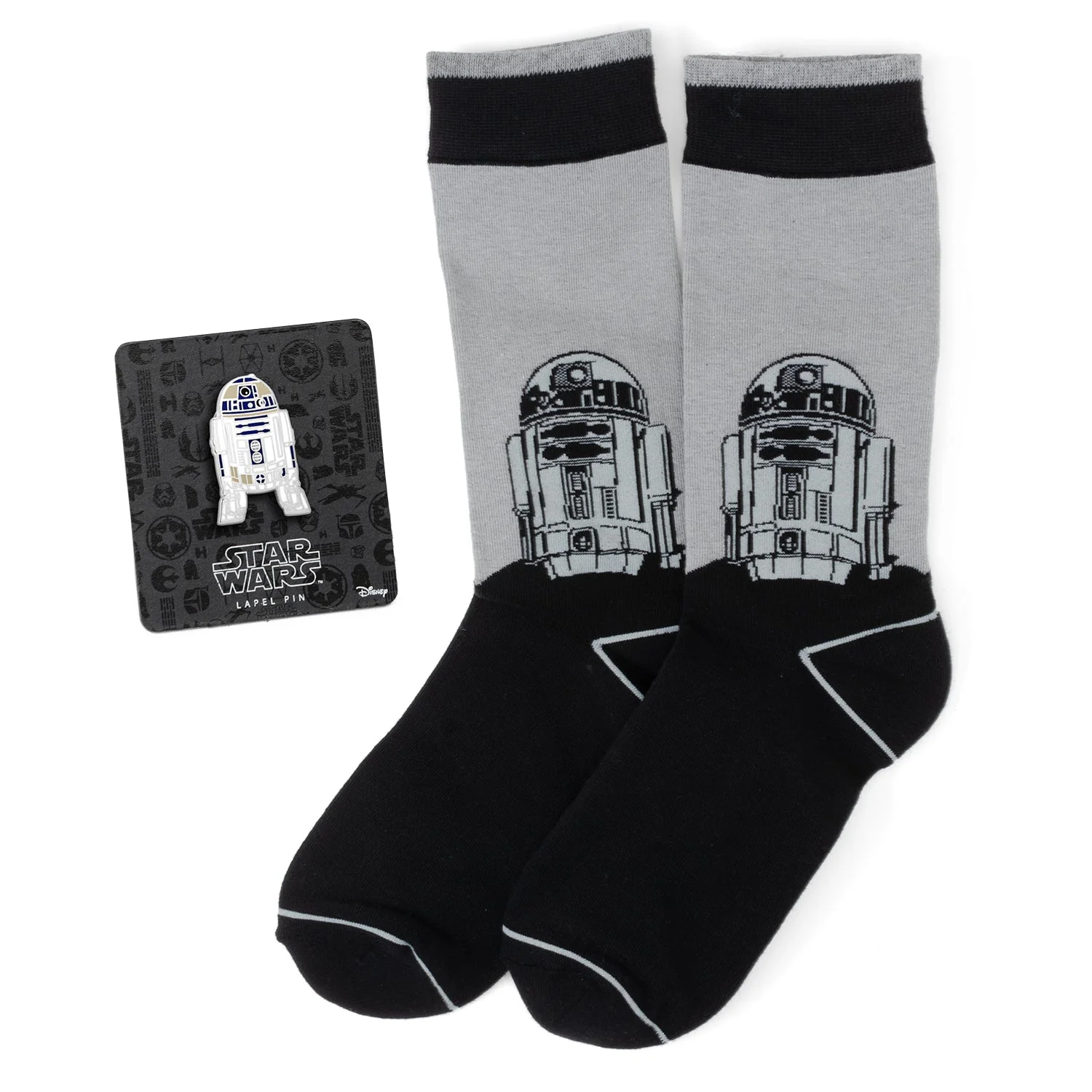 Star Wars R2-D2 Men's Gray and Black Dress Socks and Lapel Pin Gift Set | Socks - Image 2