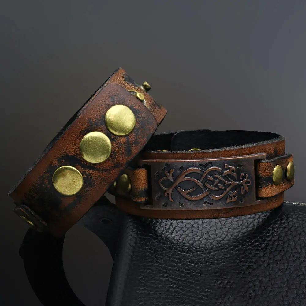 Norse-Inspired Leather Cuff | Bracelet - Image 3