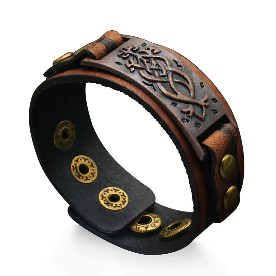 Norse-Inspired Leather Cuff | Bracelet - Image 5